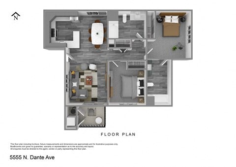 Floor plan for 2 beds, 2 baths, 947 sqft